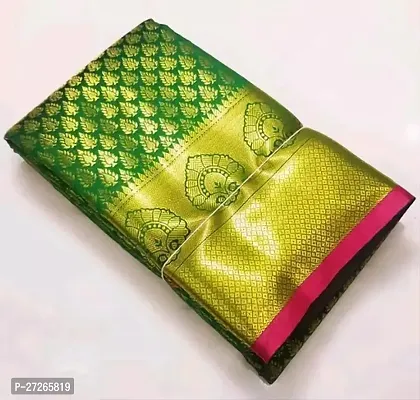 Stylish Brocade Green Woven Design Saree with Blouse piece For Women-thumb0