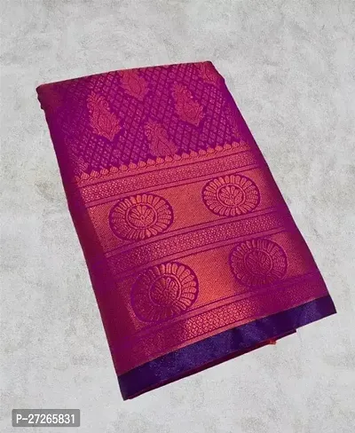 Stylish Brocade Purple Woven Design Saree with Blouse piece For Women