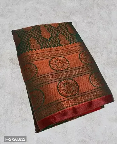Stylish Brocade Green Woven Design Saree with Blouse piece For Women