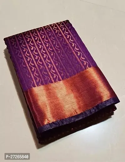 Stylish Brocade Purple Woven Design Saree with Blouse piece For Women-thumb0