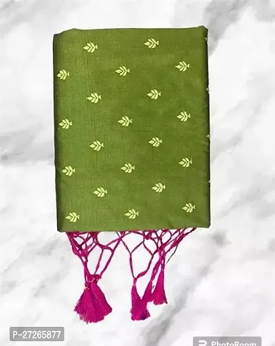 Stylish Cotton Green Woven Design Saree with Blouse piece For Women