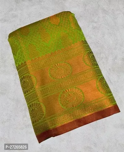Stylish Brocade Green Woven Design Saree with Blouse piece For Women