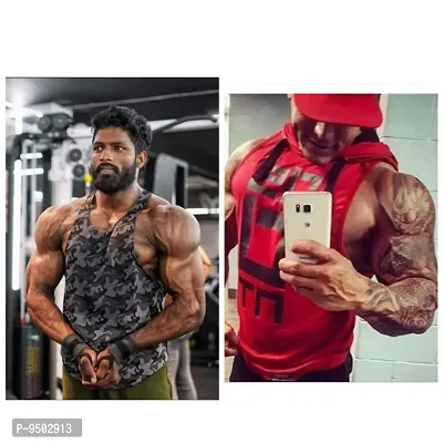 Men Sleeve less Printed Gym Vest-thumb0