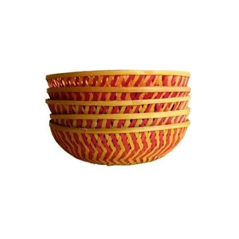 AVIKA Handmade Colorful Round Shape Bamboo Basket for Wedding and Festival Gift Purpose (5pcs)(Wood,Brown)