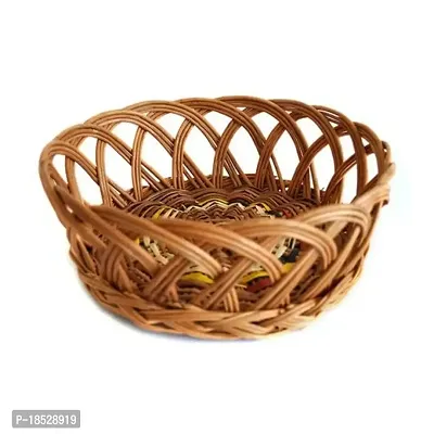 Avika Multipurpose Brown Bamboo Basket Natural Bamboo Round Shape Cane-thumb0