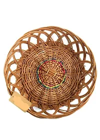 Avika Multipurpose Brown Bamboo Basket Natural Bamboo Round Shape Cane-thumb1