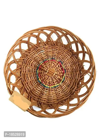 Avika Multipurpose Brown Bamboo Basket Natural Bamboo Round Shape Cane-thumb2