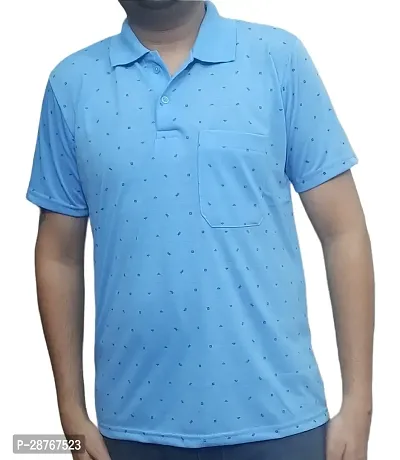 Stylish Blue Cotton Blend Printed Polos For Men