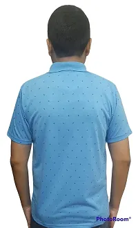 Stylish Blue Cotton Blend Printed Polos For Men-thumb1