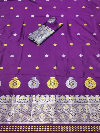 Beautiful Poly Silk Woven Design Mekhela Chador Sarees with Blouse piece