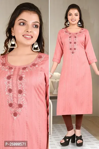 Stylish Pink Cotton Straight Embroidered Kurti For Women