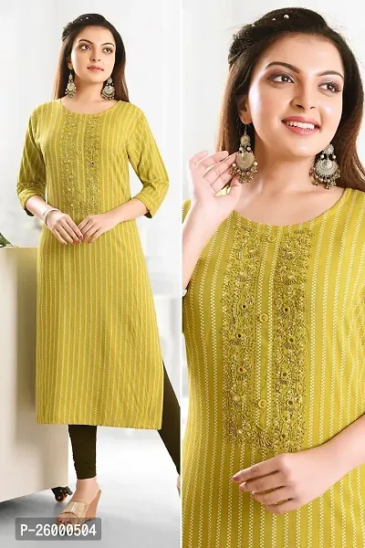 Stylish Yellow Cotton Straight Embroidered Kurti For Women