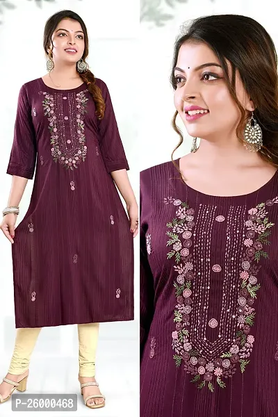 Stylish Maroon Cotton Straight Embroidered Stitched Kurti For Women