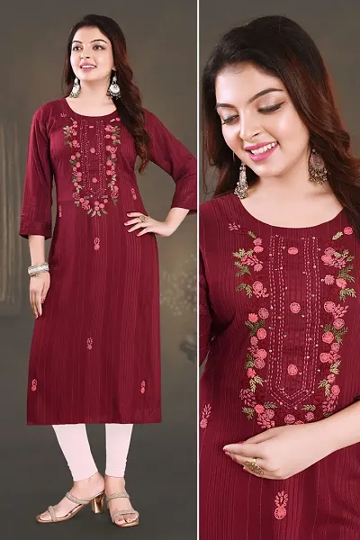 Stylish Straight Embroidered Stitched Kurti For Women