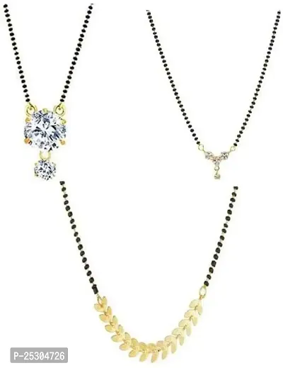 DiMiKi Gold Plated American Diamond Western Design Mangalsutra Combo for Women (18 Inch, Pack of 3)-thumb0