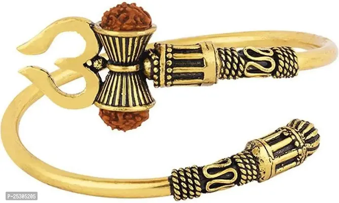 DIMIKI Rudraksh Trishul Damroo Designer Oxidised Golden Adjustable Bahubali Unisex Bracelet Kada for Boys Men and Women-thumb0