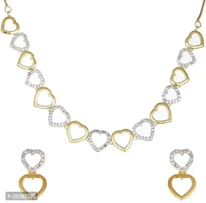 DIMIKI Fashionable and Designer Heart Shape Rose Gold Plated Necklace Set with Earrings for Girls and Women