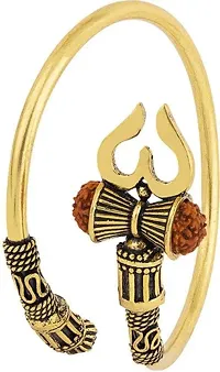 DIMIKI Rudraksh Trishul Damroo Designer Oxidised Golden Adjustable Bahubali Unisex Bracelet Kada for Boys Men and Women-thumb1