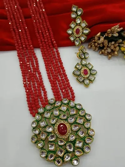 Latest Crystal Pearl With Kundan Long Jewellery Set