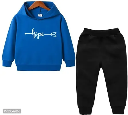 Stylish Blue Cotton Blend Hood  Top And Track Pant boys or Girls-thumb0
