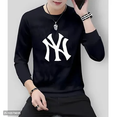 Reliable Black Cotton Blend Printed Round Neck Tees For Men