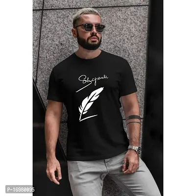 Reliable Black Cotton Blend Printed Round Neck Tees For Men-thumb0