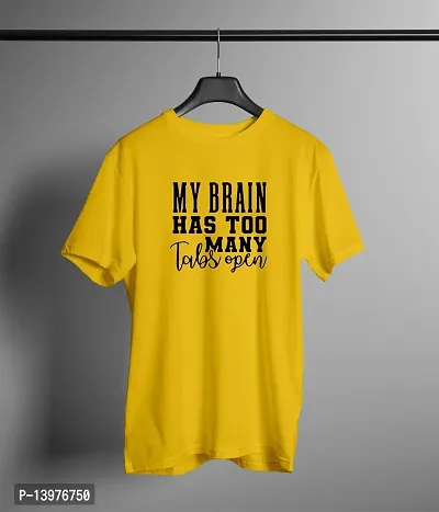 Reliable Yellow Cotton Blend Printed Round Neck Tees For Men