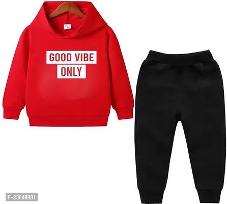 Stylish Red Cotton Blend Hood  Top And Track Pant boys or Girls
