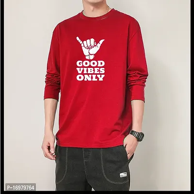 Reliable Red Cotton Blend Printed Round Neck T-Shirt For Men