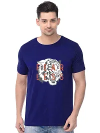 Reliable Blue Cotton Blend Printed Round Neck Tees For Men-thumb3