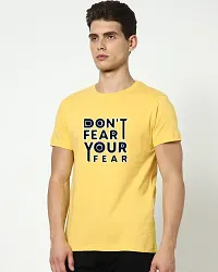 Reliable Yellow Cotton Blend Printed Round Neck Tees For Men-thumb3