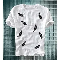 Reliable White Cotton Blend Printed Round Neck Tees For Men-thumb1