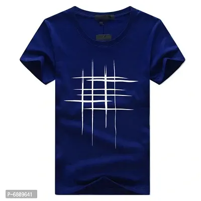 Reliable Blue Cotton Blend Printed Round Neck Tees For Men-thumb2