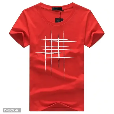 Reliable Red Cotton Blend Printed Round Neck Tees For Men