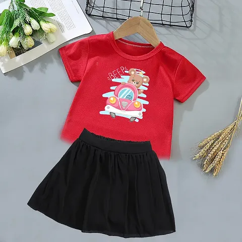 Stylish Fancy Blend Half Sleeve T-Shirt And Skirt Set For Girls