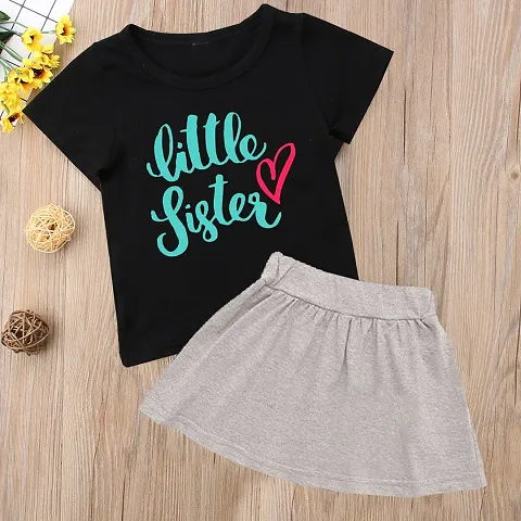 Stylish Fancy Blend Half Sleeve T-Shirt And Skirt Set For Girls