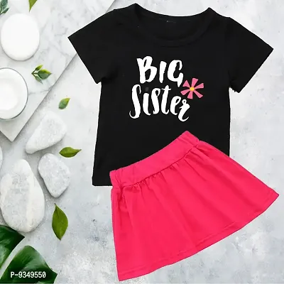 Stylish Fancy Cotton Blend Printed Half Sleeve T-Shirt And Skirt Set For Girls