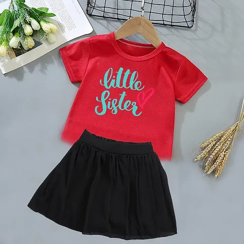 Stylish Fancy Blend Half Sleeve T-Shirt And Skirt Set For Girls