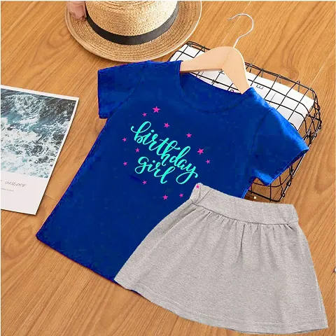 Stylish Fancy Blend Half Sleeve T-Shirt And Skirt Set For Girls