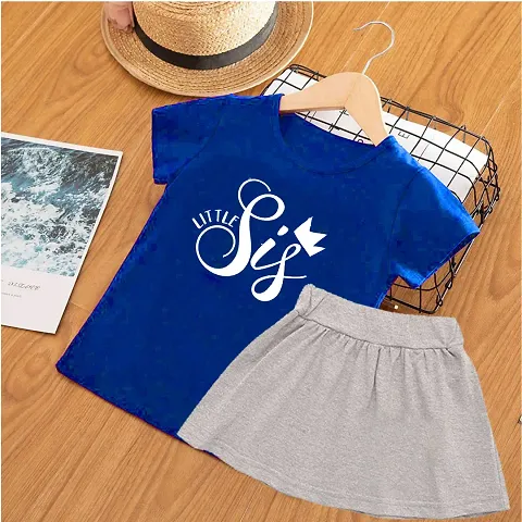 Stylish Fancy Blend Half Sleeve T-Shirt And Skirt Set For Girls