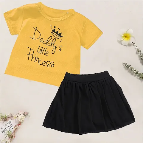 Stylish Fancy Blend Half Sleeve T-Shirt And Skirt Set For Girls