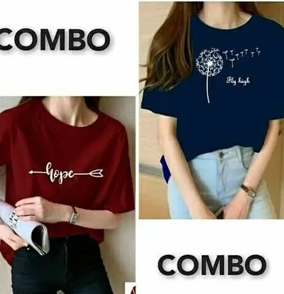 Elegant Blend Round Neck T-Shirts For Women- Pack Of 2