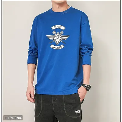 Reliable Blue Cotton Blend Printed Round Neck Tees For Men