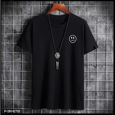 Reliable Black Cotton Blend Solid Round Neck Tees For Men-thumb0