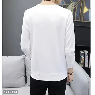 Reliable White Cotton Blend Printed Round Neck Full Sleeve T Shirt For Men-thumb2