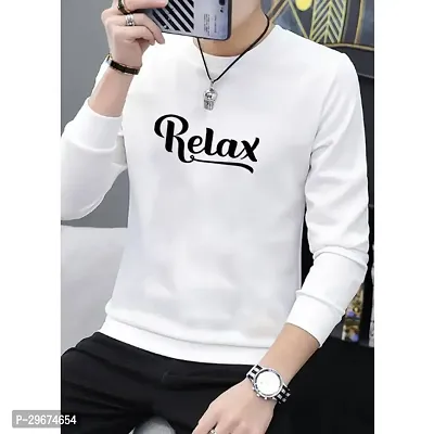 Reliable White Cotton Blend Printed Round Neck Full Sleeve T Shirt For Men-thumb0