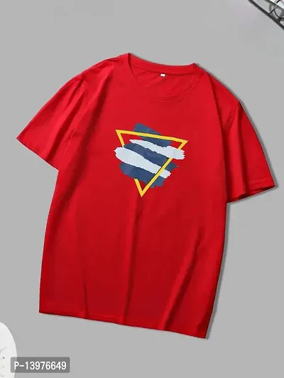 Reliable Red Cotton Blend Printed Round Neck Tees For Men
