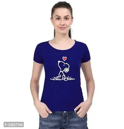 Elegant Blue Cotton Blend Printed Round Neck T-Shirts For Women