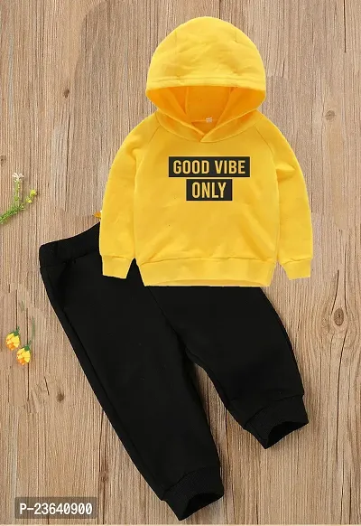 Stylish Yellow Cotton Blend Hood  Top And Track Pant boys or Girls-thumb0