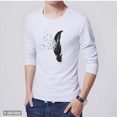 Reliable White Cotton Blend Printed Round Neck Full Sleeve T Shirt For Men-thumb0